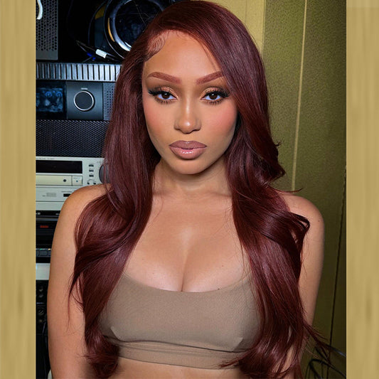 Popular Wine Red Wavy Human Hair Wig 13x5 Pre Cut Lace Glueless Wig
