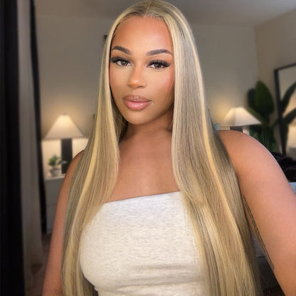 $189.99=18" Highlight Ombre Gloden Blonde Brown Straight 13x4 Lace Front Wig Flash Deal