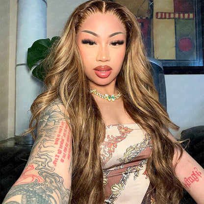 Highlight Honey Blonde TP4/27 Wavy 13x4  Lace Front Glueless Wig