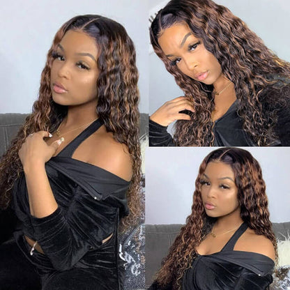 Highlight Curly Lace Front Wigs 13x4 Colored Glueless Brazilian Human Hair Lace Wigs