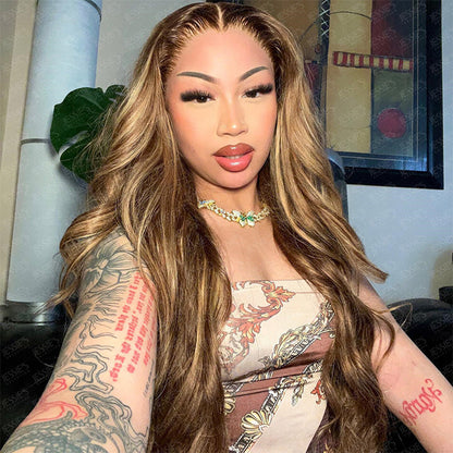 Highlight Honey Blonde TP4/27 Wavy 13x4  Lace Front Glueless Wig