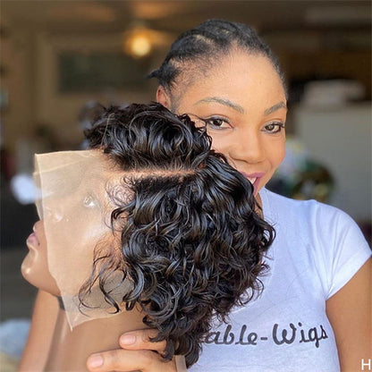 13x6 Short Curly Pixie Cut Lace Front Wigs Brazilian Curly Human Hair Wigs