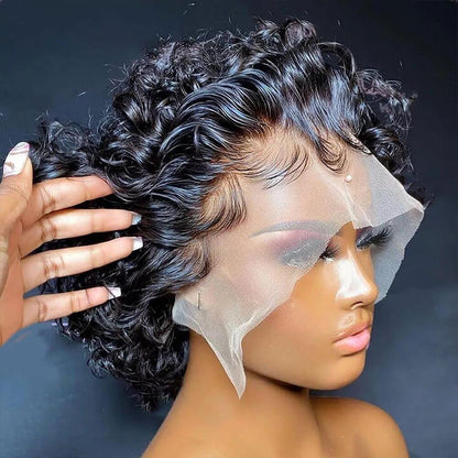 13x6 Short Curly Pixie Cut Lace Front Wigs Brazilian Curly Human Hair Wigs