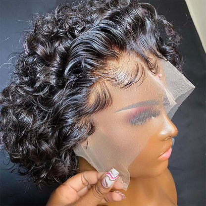 13x6 Short Curly Pixie Cut Lace Front Wigs Brazilian Curly Human Hair Wigs