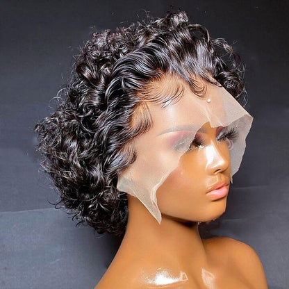 13x6 Short Curly Pixie Cut Lace Front Wigs Brazilian Curly Human Hair Wigs