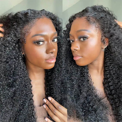 Handmade 4C Hairline Kinky Curly 13x4 Lace Front Wig With Curly Edges Kinky Baby Hair Glueless Human Hair Wig