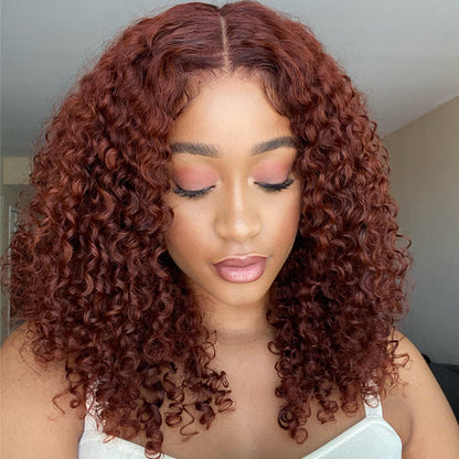 13x5 Pre Cut Lace Copper Brown Short Curly Bob Wig Glueless Human Hair Wig