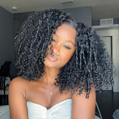 Shoulder Length Fluffy Curl Pre-everything 7x5 Bob Pre Cut Lace Wig Human Hair Wig