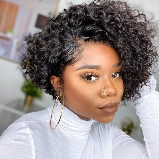 Glueless Pre Cut Lace Short Curly Pixie Cut Bob Lace Closure Wigs Brazilian Human Hair Frontal Wigs