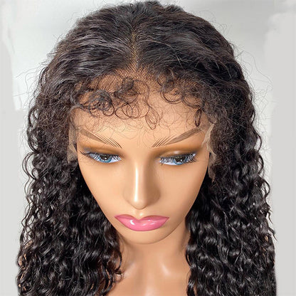 Handmade 4C Hairline Kinky Curly 13x4 Lace Front Wig With Curly Edges Kinky Baby Hair Glueless Human Hair Wig