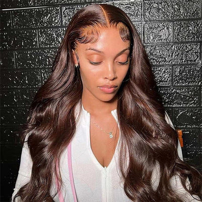 Dark Brown Colored Body Wave 13x5 Pre Everything Wigs Glueless Human Hair Wigs