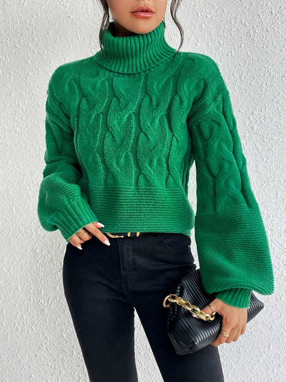 Essnce Turtleneck Cable Knit Drop Shoulder Sweater