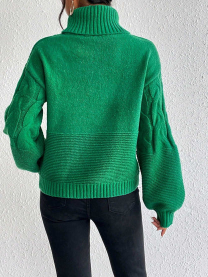 Essnce Turtleneck Cable Knit Drop Shoulder Sweater
