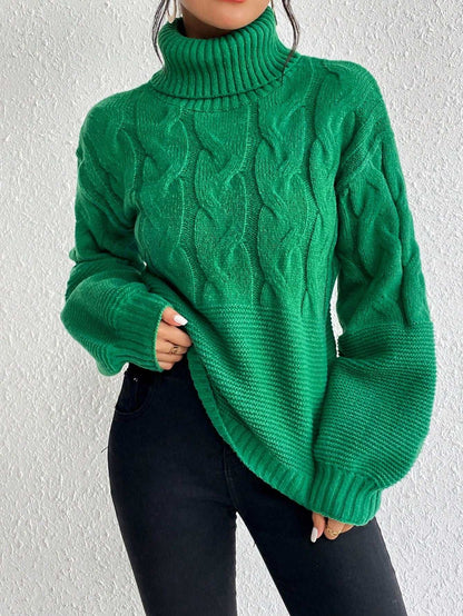 Essnce Turtleneck Cable Knit Drop Shoulder Sweater