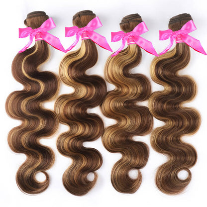 Highlight Brown P4/27 Body Wave Human Hair 3 Bundles With Lace Closure