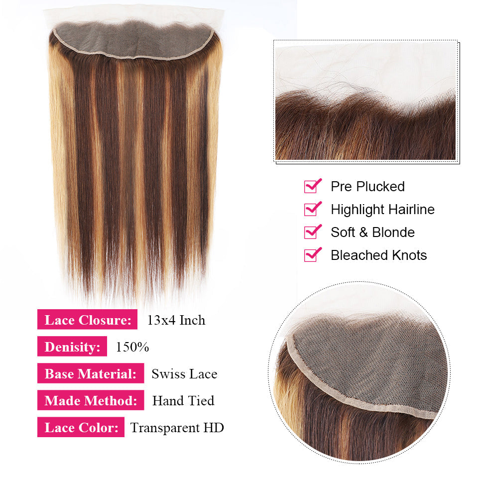 Highlight Brown Straight Bundles With Frontal Ombre Honey Blonde Brazilian Hair