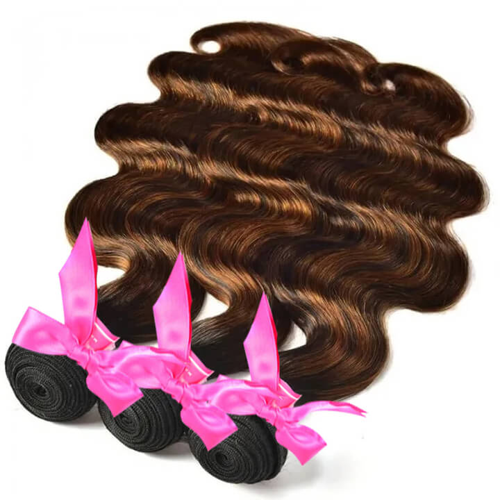 Brown Balayage Color Brazilian Body Wave Hair With Closure 3 Bundles With Closure
