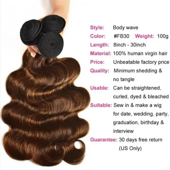 Brown Balayage Color Brazilian Body Wave Hair With Closure 3 Bundles With Closure