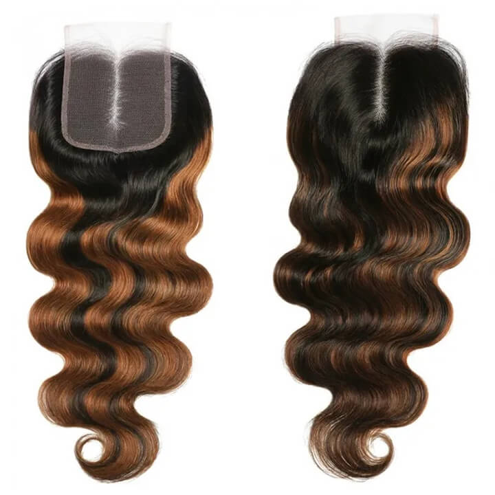 Brown Balayage Color Brazilian Body Wave Hair With Closure 3 Bundles With Closure