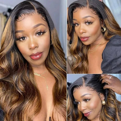 Brown Balayage Color Brazilian Body Wave Hair With Closure 3 Bundles With Closure