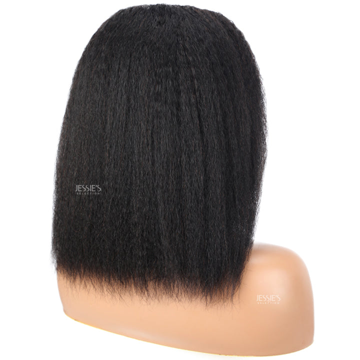 Thin V Part Wig Kinky Straight Bob Human Hair Wigs Without Leave Out