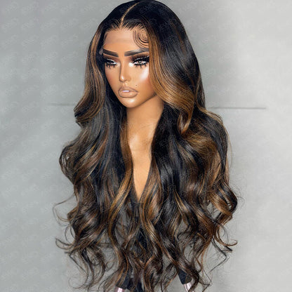 Highlight Brown Wavy Upgraded 13x5 Pre Everything Wig Glueless Wig With Black Roots