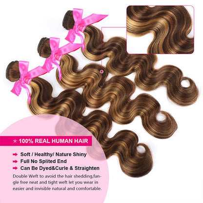 Highlight Brown Body Wave Human Hair Bundles P4/27 Ombre Honey Blonde Hair Bundles