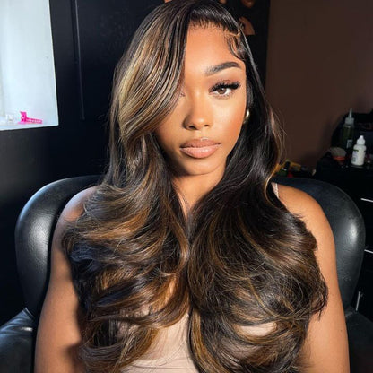 Highlight Brown Wavy Upgraded 13x5 Pre Everything Wig Glueless Wig With Black Roots