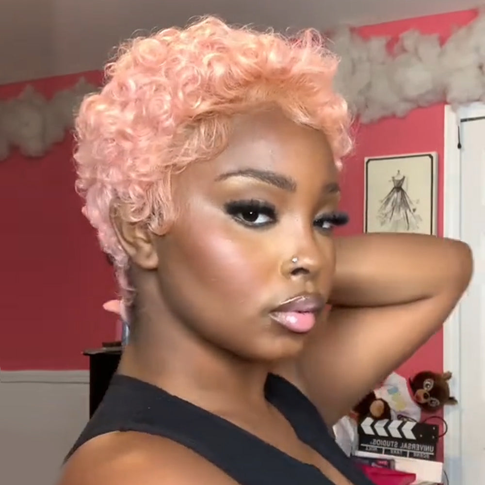 Pink Pixie Curly Lace Wig