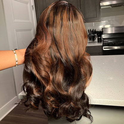 Ombre Brown Loose Wave 4x4 Lace Wig With Side Bangs Glueless Human Hair Wig