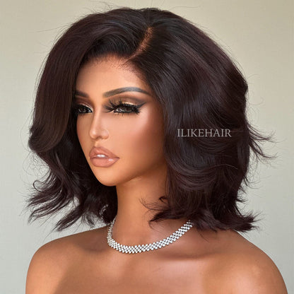 Natural Black Layered Fluffy Bob 5x5 Lace Closure Wig