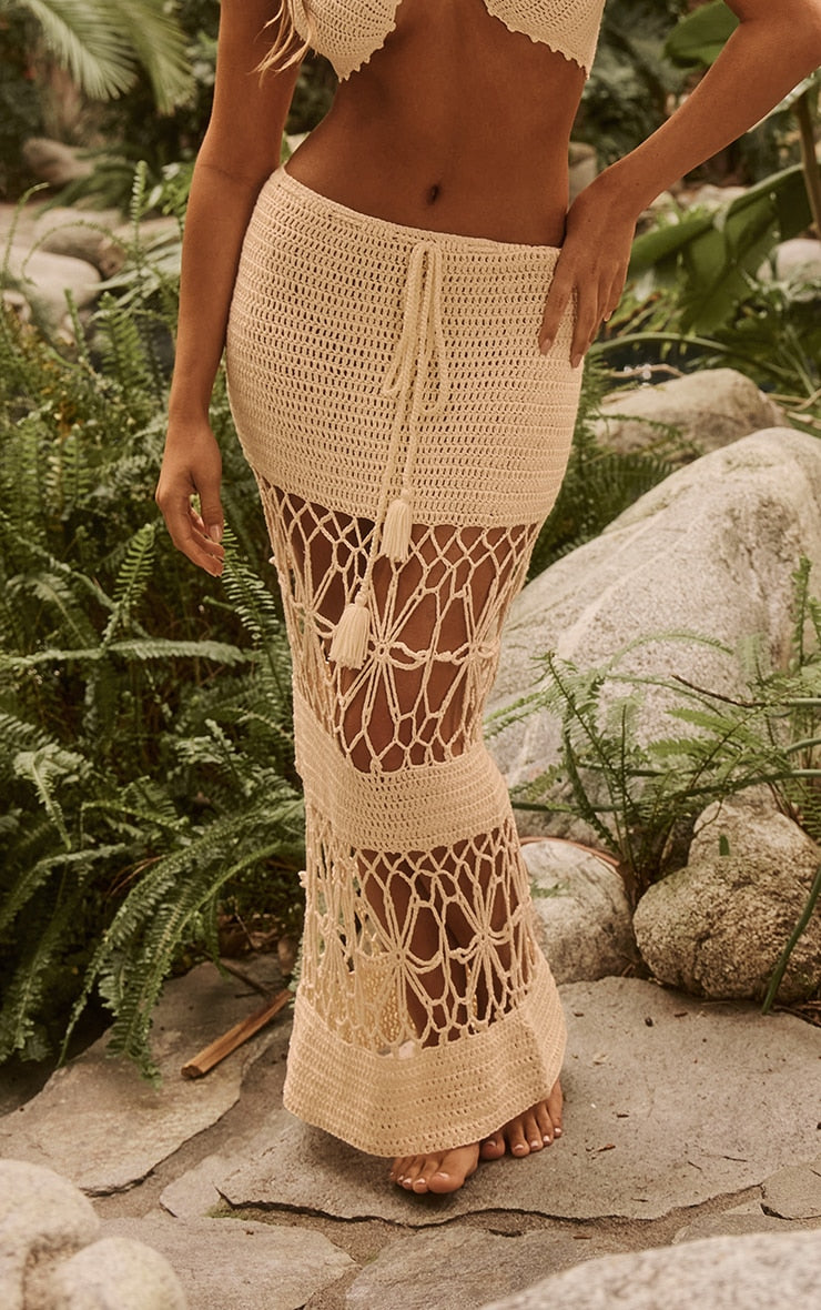 Cream Crochet Maxi Beach Skirt