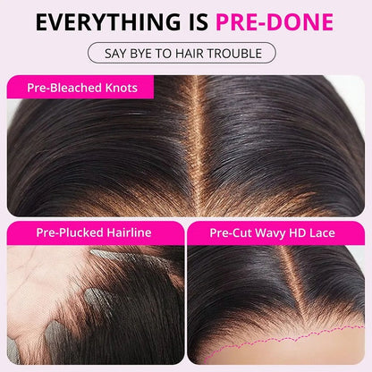 Curtain Bangs Body Wave 13x5 Pre Cut Lace Glueless Human Hair Wig