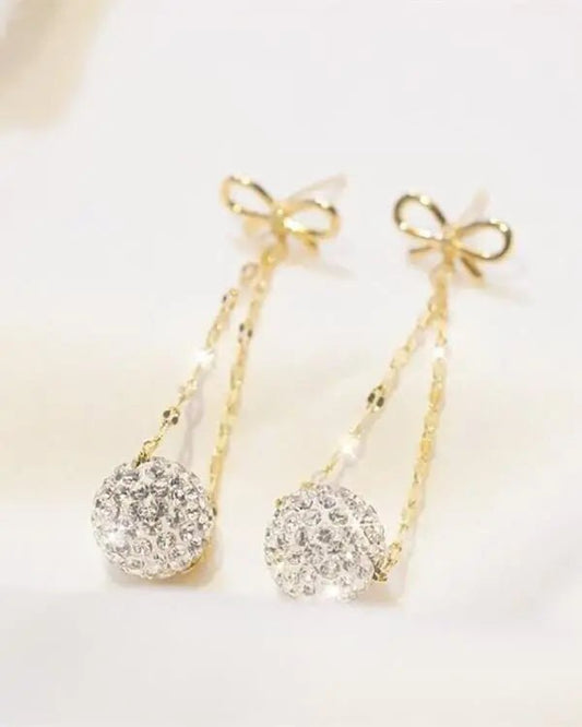 1Pair Bowknot Ball Pattern Rhinestone Drop Earrings - Healthier Me Beauty, LLC