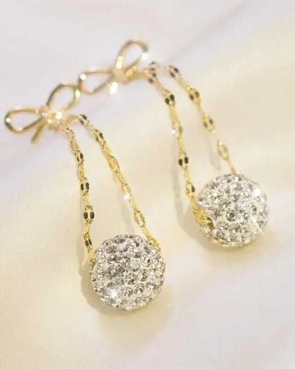 1Pair Bowknot Ball Pattern Rhinestone Drop Earrings - Healthier Me Beauty, LLC