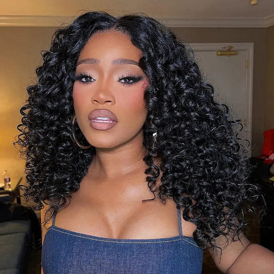 Fluffy Bouncy Curl Wigs Gluless Wig 13x4 Pre Cut Human Hair Wigs Pre Bleached Hairline