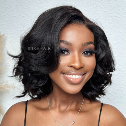 Natural Black Layered Fluffy Bob 5x5 Lace Closure Wig