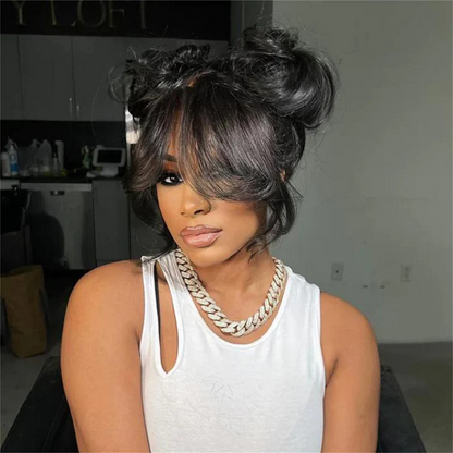 Face-Framing Curtain Bangs Wavy Wig 6x5 Ready To Go Glueless Lace Wig Pre Cut Lace