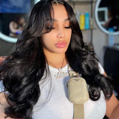 Curtain Bangs Body Wave 13x5 Pre Cut Lace Glueless Human Hair Wig