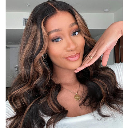Highlight Brown Wavy Upgraded 13x5 Pre Everything Wig Glueless Wig With Black Roots