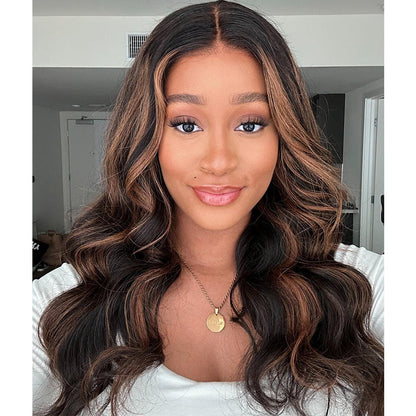 Highlight Brown Wavy Upgraded 13x5 Pre Everything Wig Glueless Wig With Black Roots
