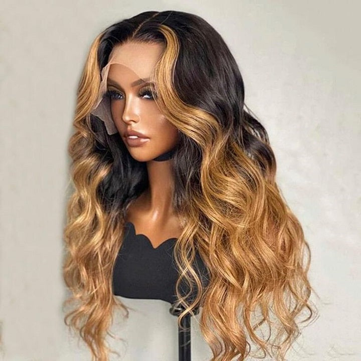 Ombre Blonde Highlight Loose Wavy 13x4 Lace Front Human Hair Wig