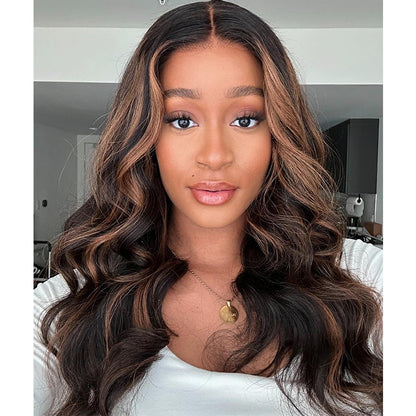 Highlight Brown Wavy Upgraded 13x5 Pre Everything Wig Glueless Wig With Black Roots