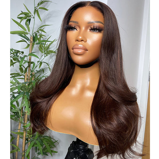Cute Wavy Chocolate Brown 13x4 Lace Wig Human Hair Once Style