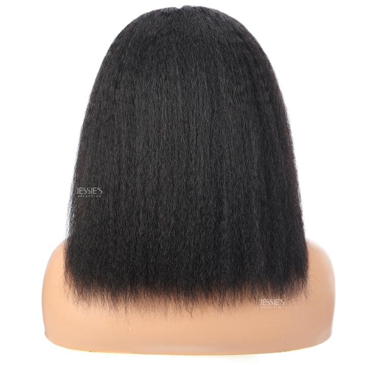 Thin V Part Wig Kinky Straight Bob Human Hair Wigs Without Leave Out