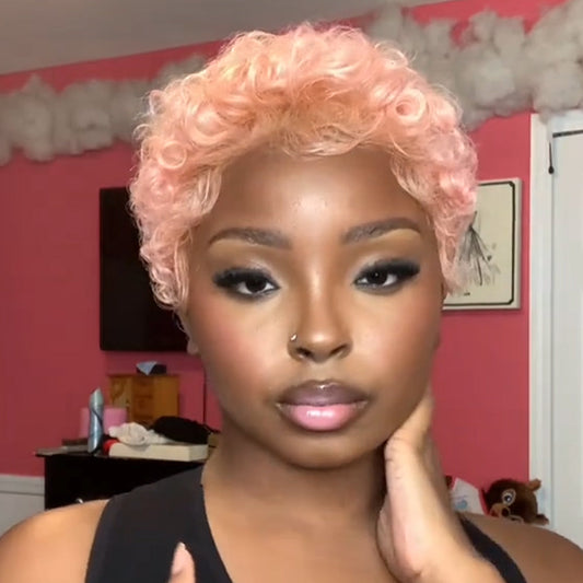 Pink Pixie Curly Lace Wig