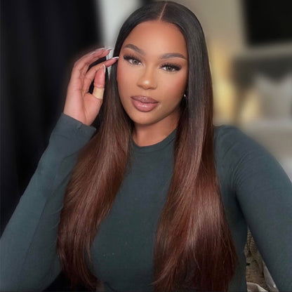 (Super Deal) Pre Cut Lace Ombre Brown Straight 6x5 Lace Human Hair Wig Glueless Wig