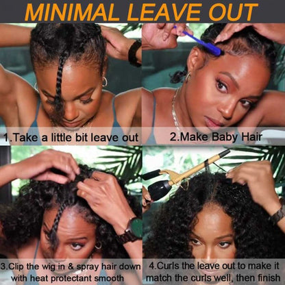 Thin V Part Wig Kinky Curly Natural Scalp Human Hair Wig Without Leave Out