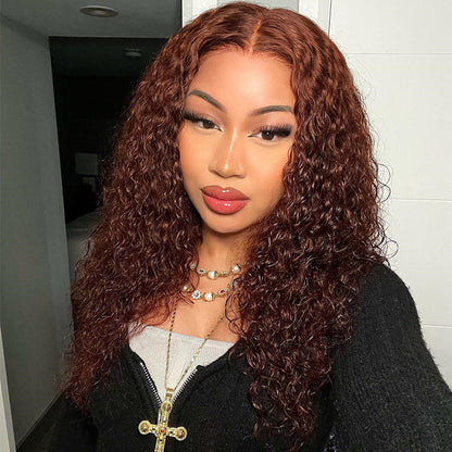 Copper Brown Water Curl 5x6 Pre Cut Lace Wig Pre-plucked Human Hair