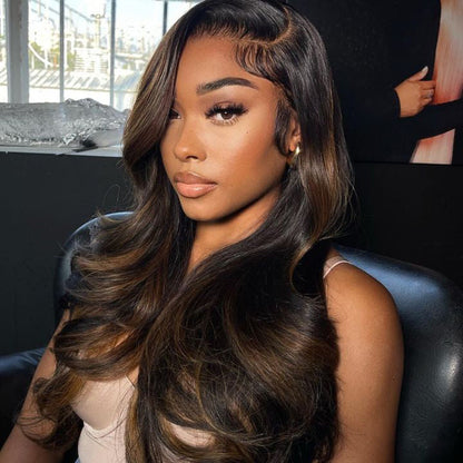 Highlight Brown Wavy Upgraded 13x5 Pre Everything Wig Glueless Wig With Black Roots